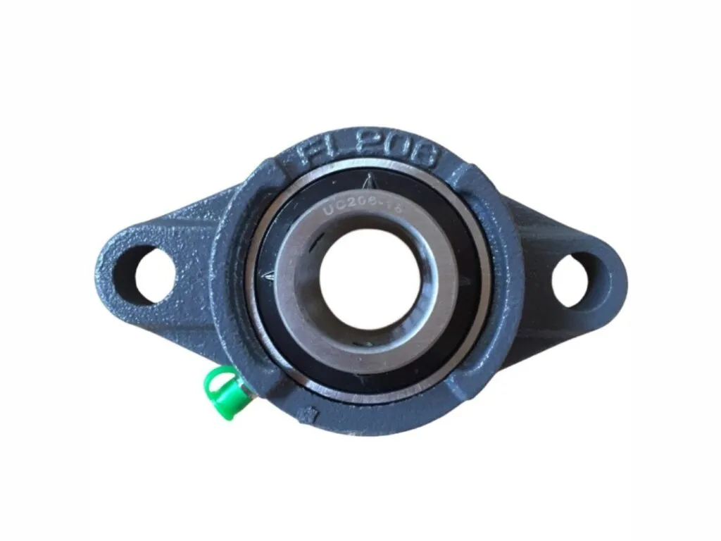 Gối đỡ UCFL: Gối mặt bích FL206 xanh dương, núm mỡ xanh lá ở cạnh dưới