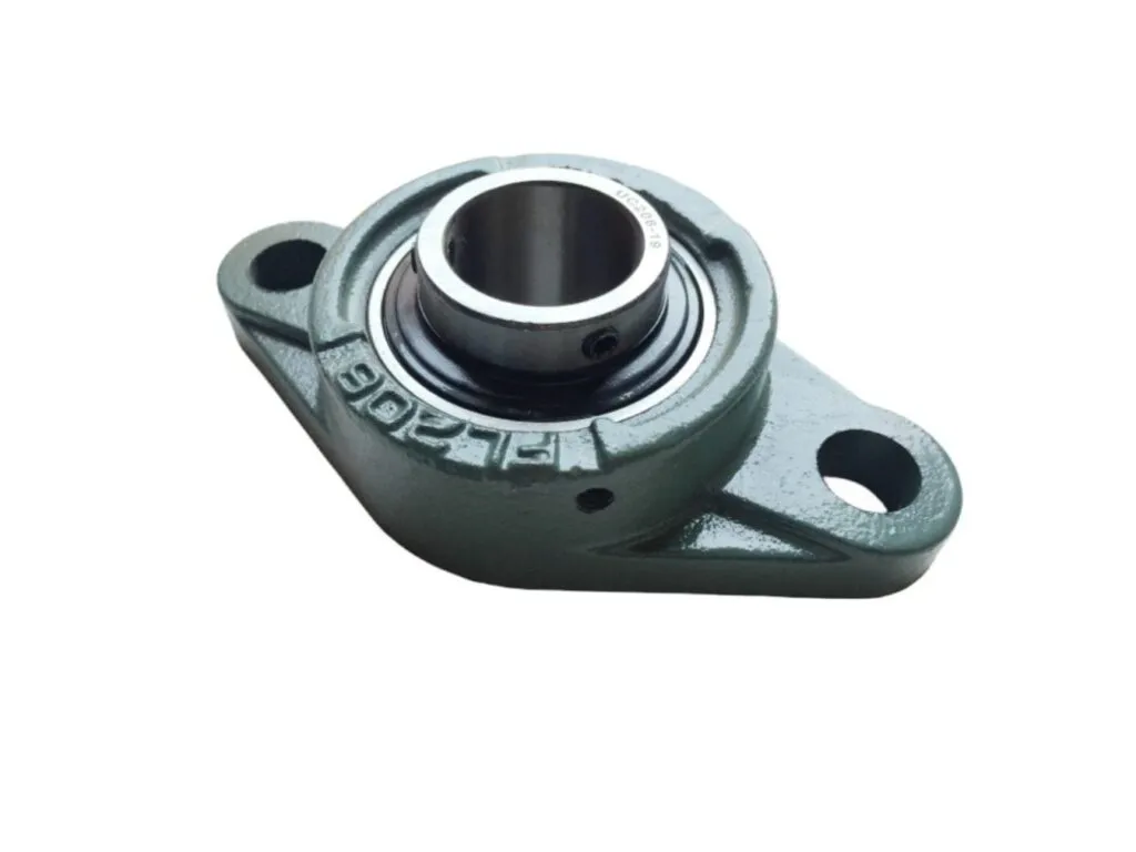Gối đỡ UCFL: Gối mặt bích FL206 xanh ngọc nhìn nghiêng, vòng bi lòng đen