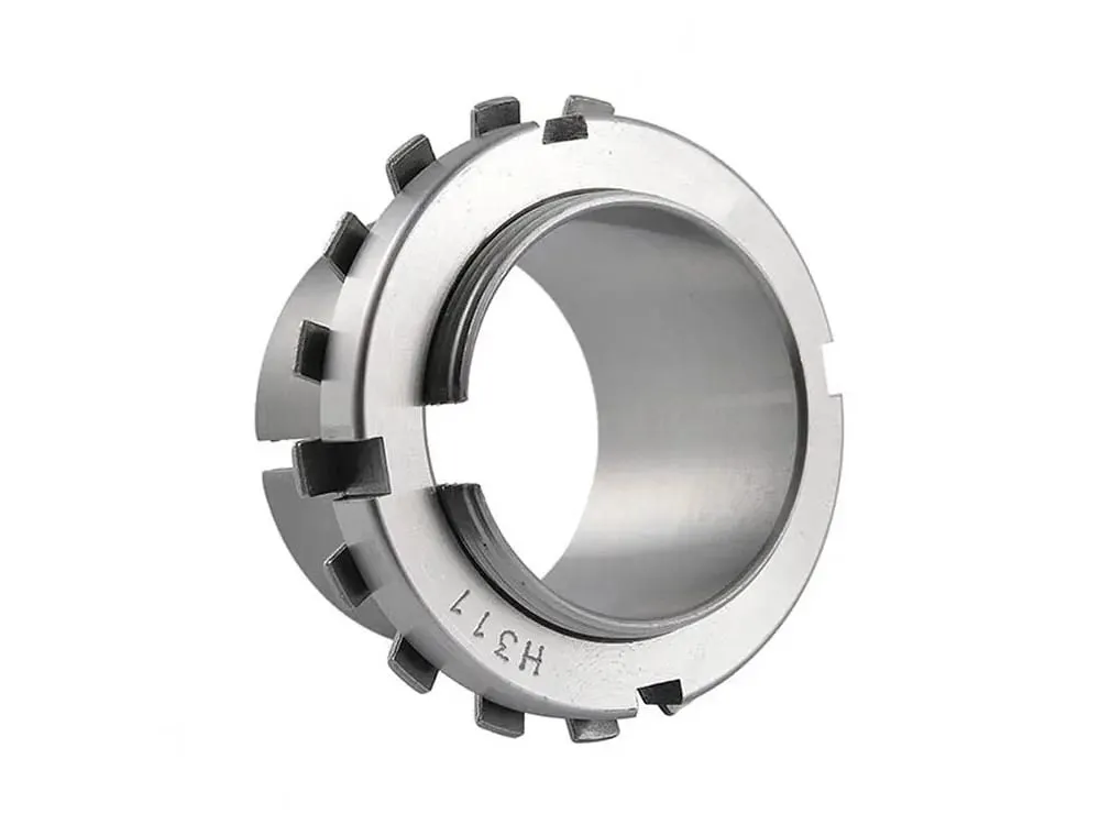 Ống lót côn vòng bi: Ống lót côn H317 nhìn thẳng, đai ốc có răng khía quanh vành