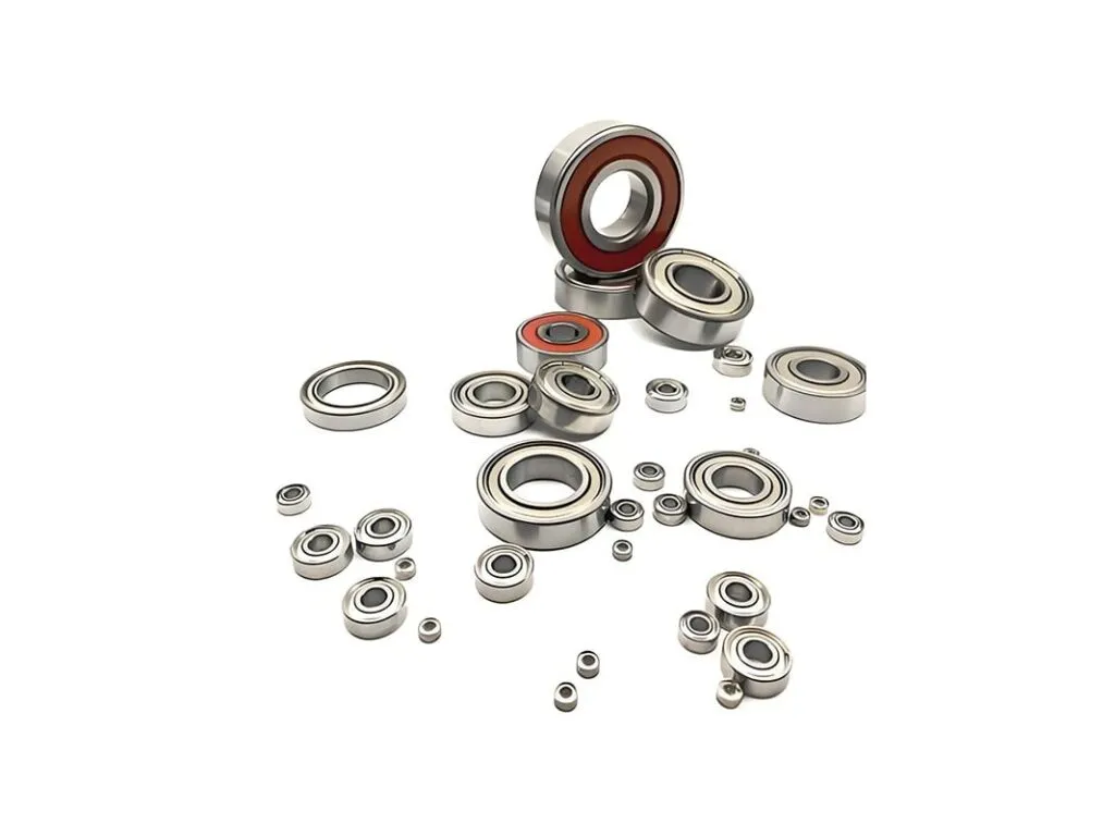 Vòng bi 608 và vòng bi mini: Nhiều vòng bi mini đủ cỡ, nắp sắt và nắp cao su đỏ rải rộng
