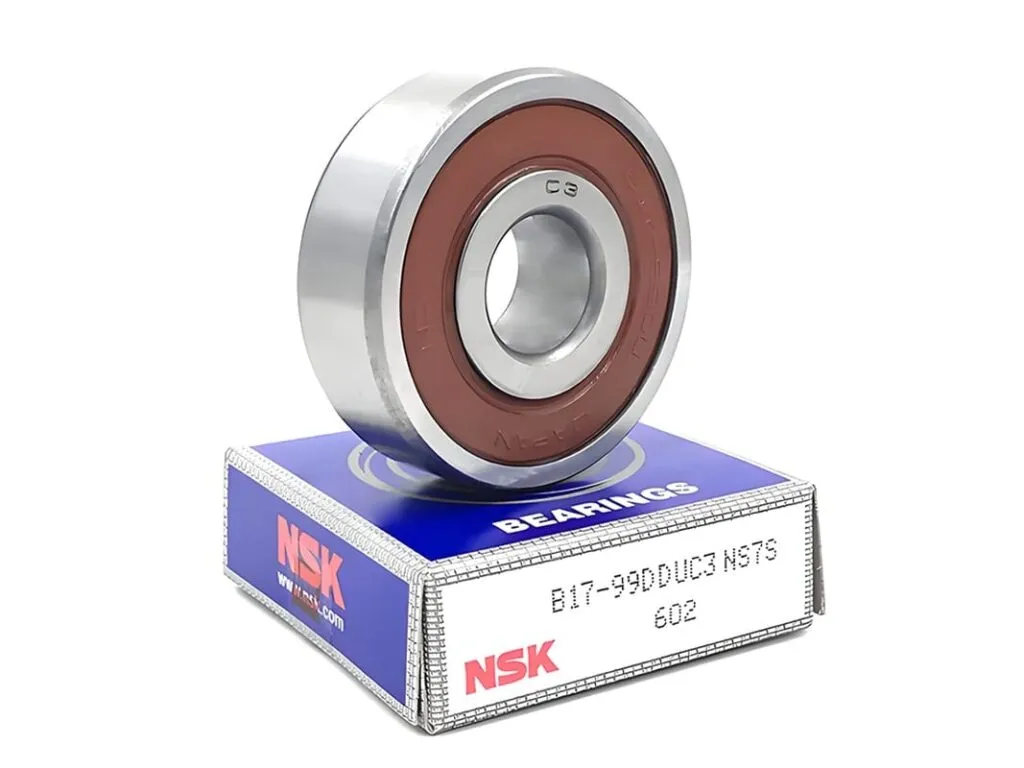 Vòng bi NSK: Vòng bi nắp cao su nâu dựng trên hộp NSK