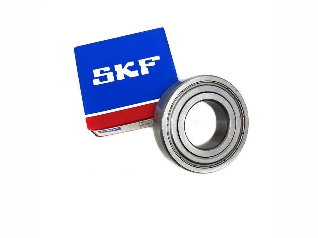 Vòng bi SKF chính hãng: Hộp SKF xanh đỏ cạnh vòng bi cầu nắp sắt 6206