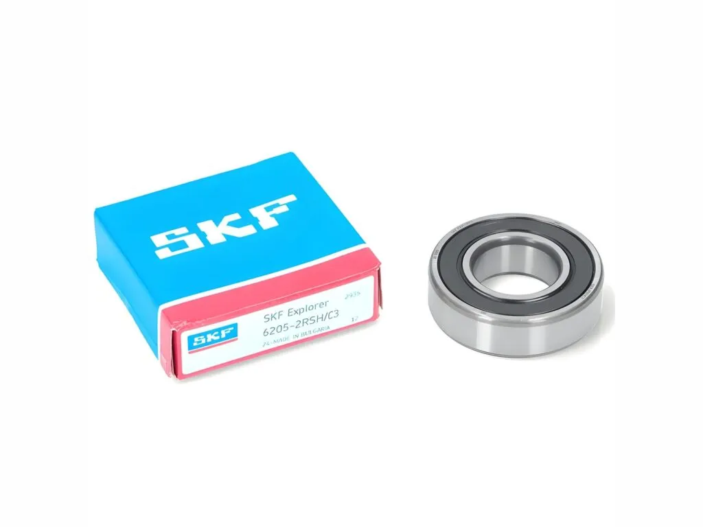 Vòng bi SKF: Hộp SKF Explorer màu xanh nhạt cạnh vòng bi nắp cao su