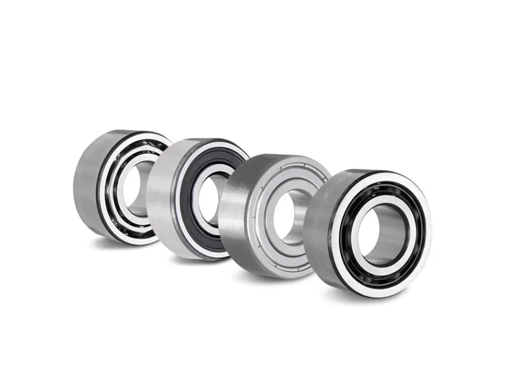 Vòng bi tiếp xúc góc 1 dãy: Bốn vòng bi tiếp xúc góc xếp nghiêng, nắp khác nhau